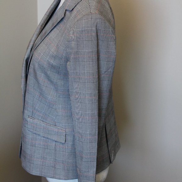 (NWT)Talbots Classic Plaid Blazer, Grey with Red & Black Strips, 4P - Picture 7 of 11